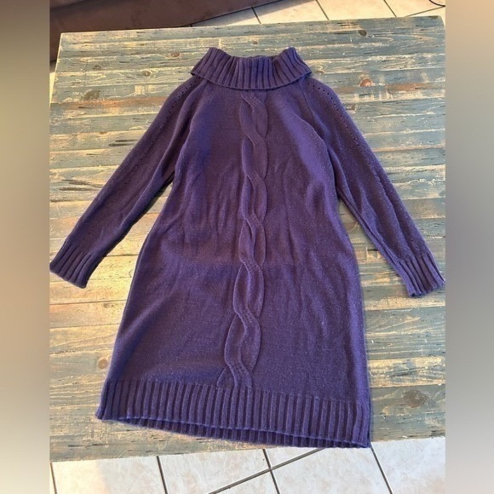 Purple Cable Knit Turtleneck Sweater Dress Large Bodycon Stretchy Fitted Sexy - Picture 8 of 8